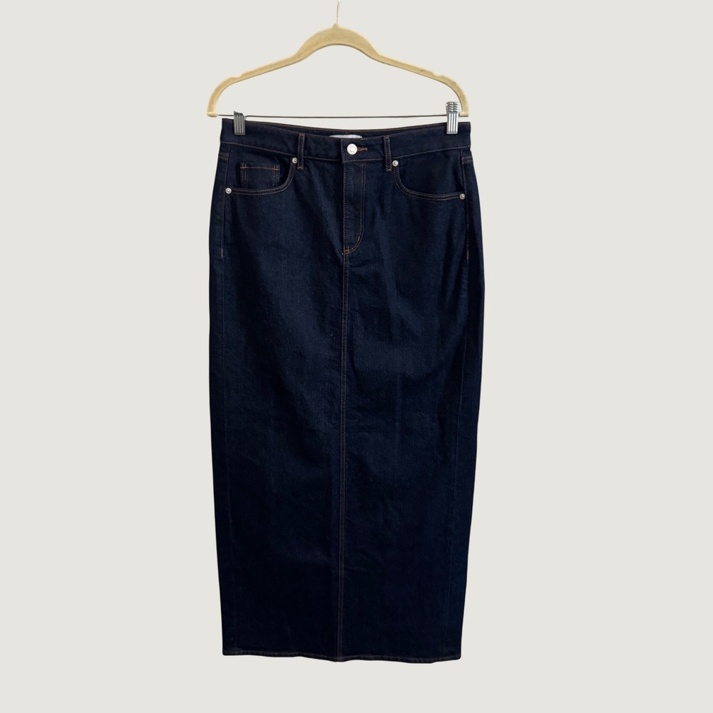 LOFT Dark Wash Denim Maxi Skirt Size 6 High Rise Long Back Slit Indigo Skirt
